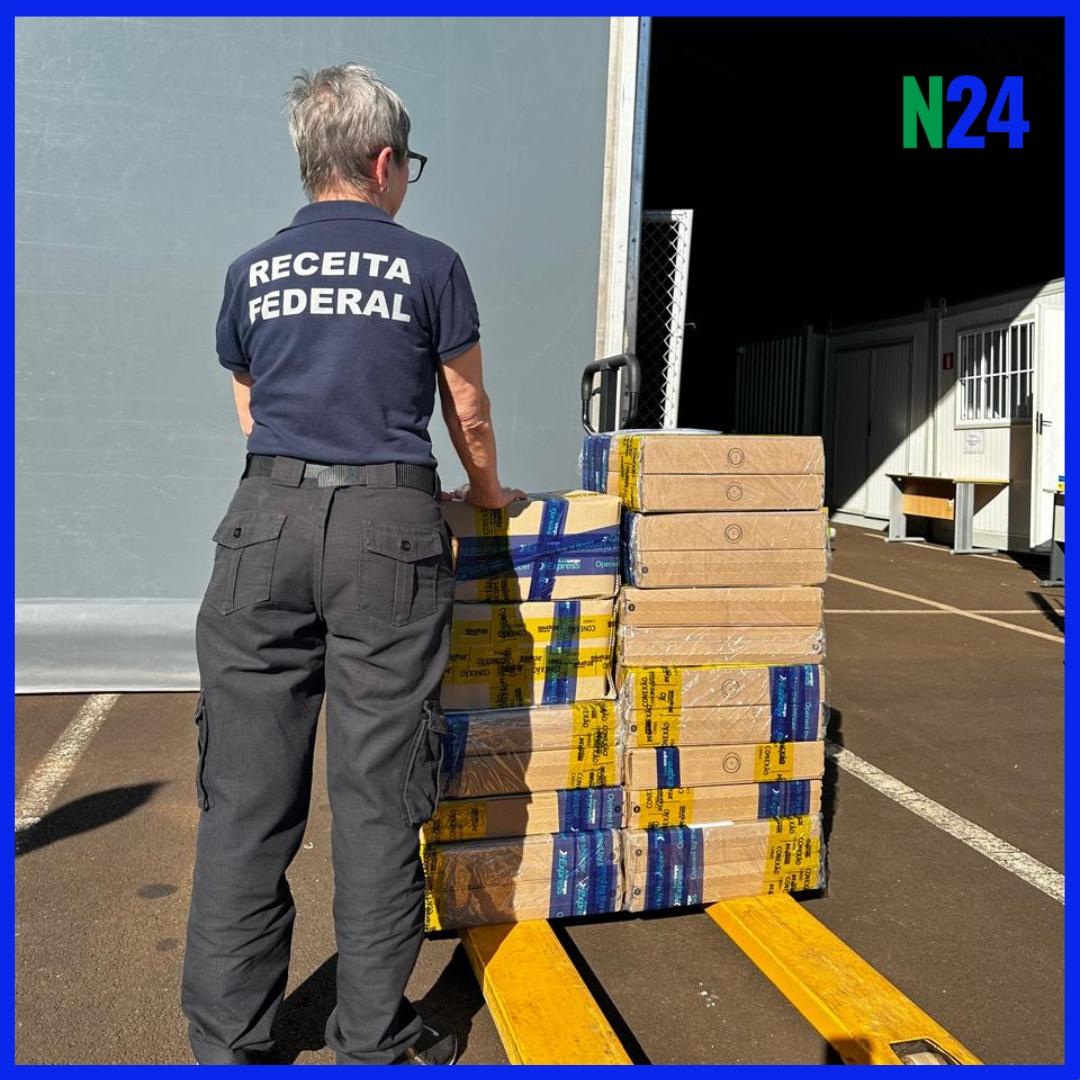 Receita Federal apreende R$ 355 mil em equipamentos Starlink e mineradoras de Bitcoin no Aeroporto de Foz do Iguaçu