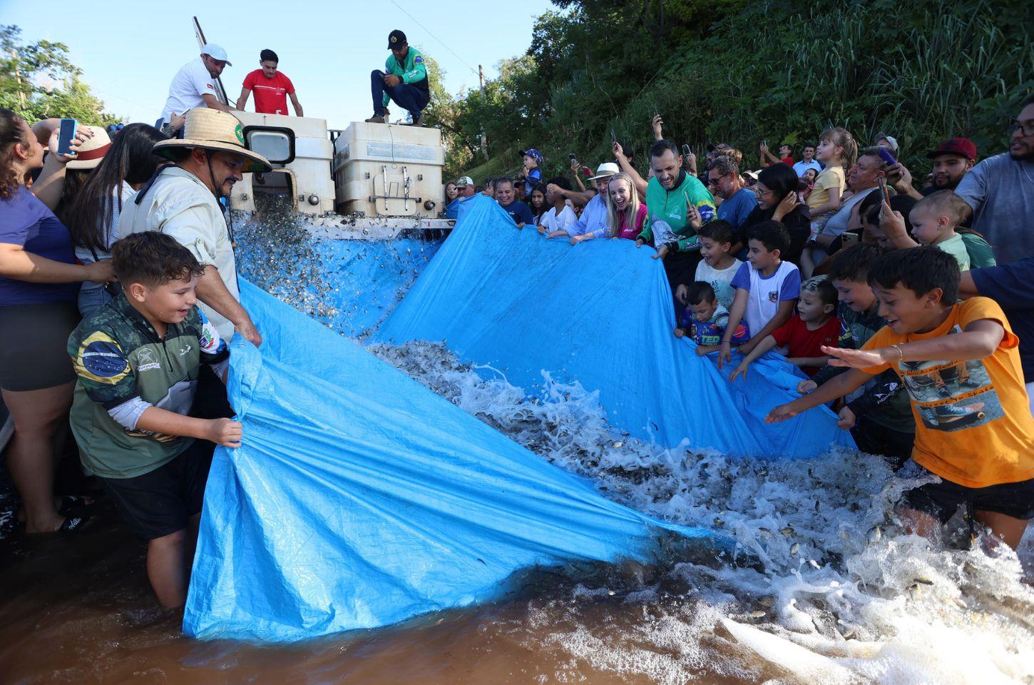 O Rio Ivaí, em Japurá, na região Noroeste, ganhou nesta sexta-feira (11) mais 150 mil peixes de espécies nativas do Paraná