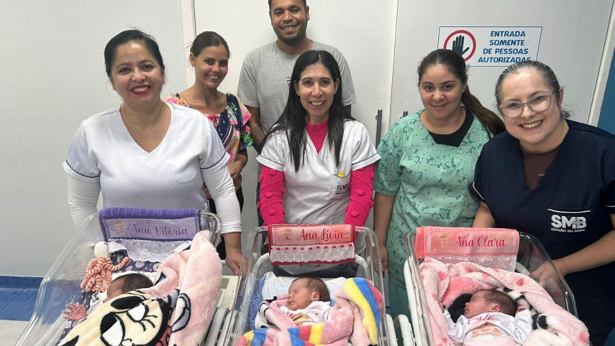 Trigêmeas recebem alta da UTI Neonatal após 24 dias internadas em hospital do Paraná